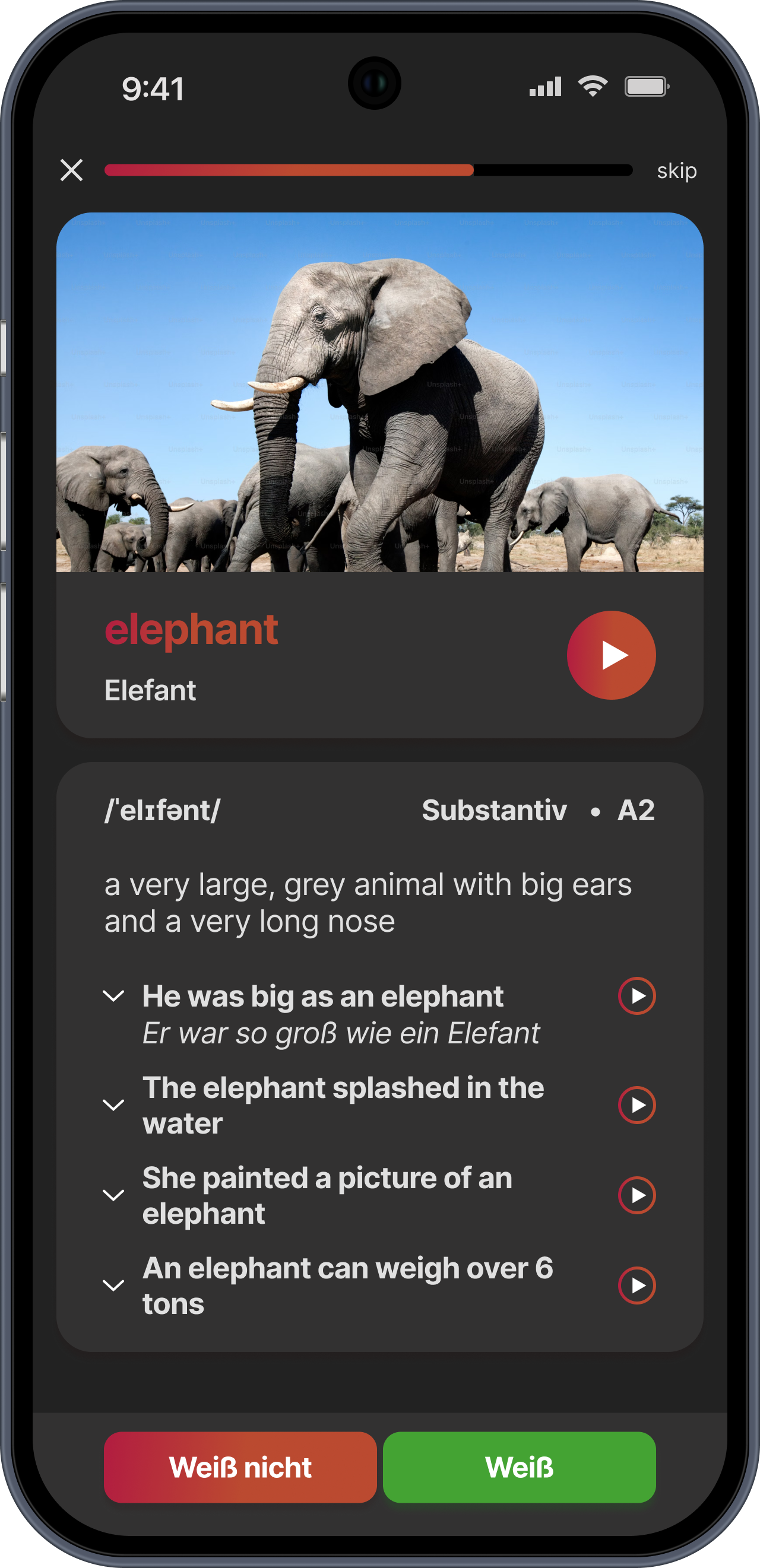 Karteikarten in der App zum Englisch Vokabeln lernen mit Spaced Repetition